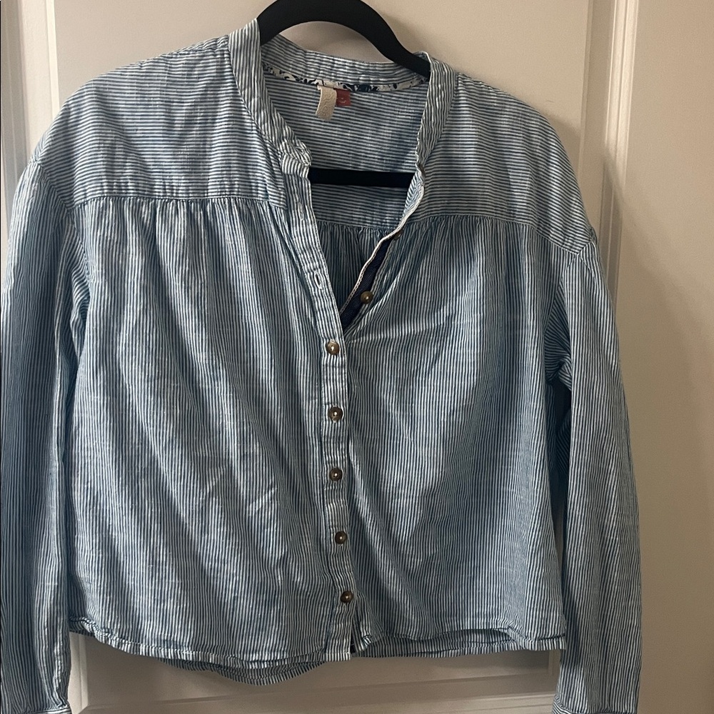 Pilcro Light Blue and White Pinstripe Button-Front Blouse